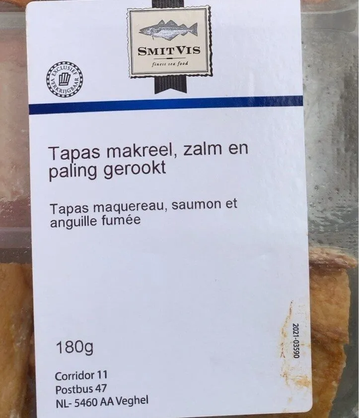 Tapas makreel, zalm en paling gerookt