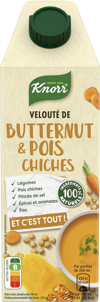 Knorr Soupe Liquide Velouté de Butternut & Pois Chiches 750ml