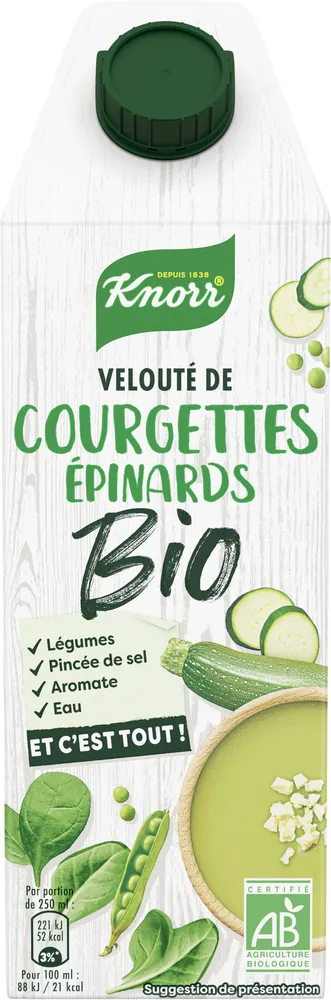 Knorr Et c'est tout Soupe Bio Liquide Velouté Courgettes Epinards Bouteille de 750ml
