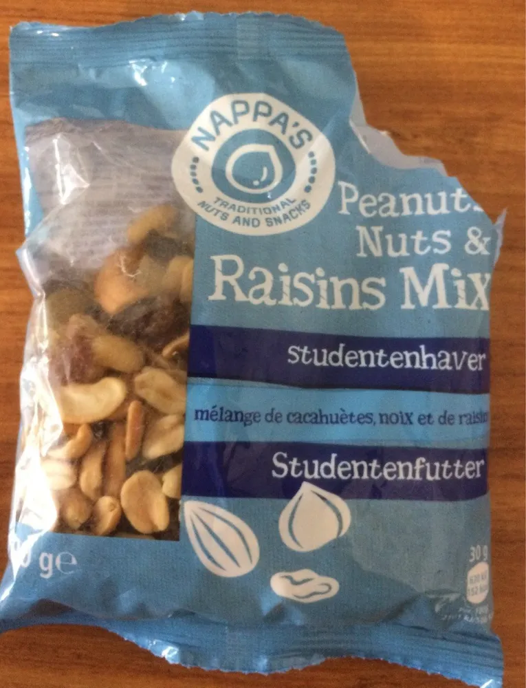 Peanuts nuts and raisins mix
