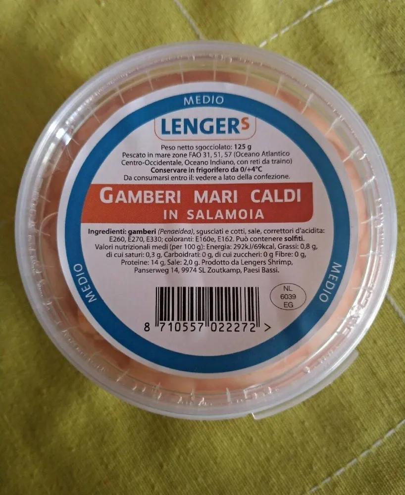 Gamberi mari caldi in salamoia