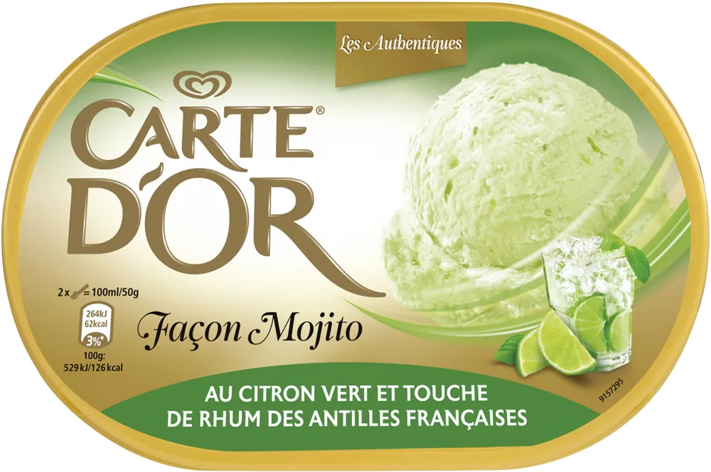 Carte D'or Les Authentiques Glace Façon Mojito au Citron Vert et Touche de Rhum Bac 1L