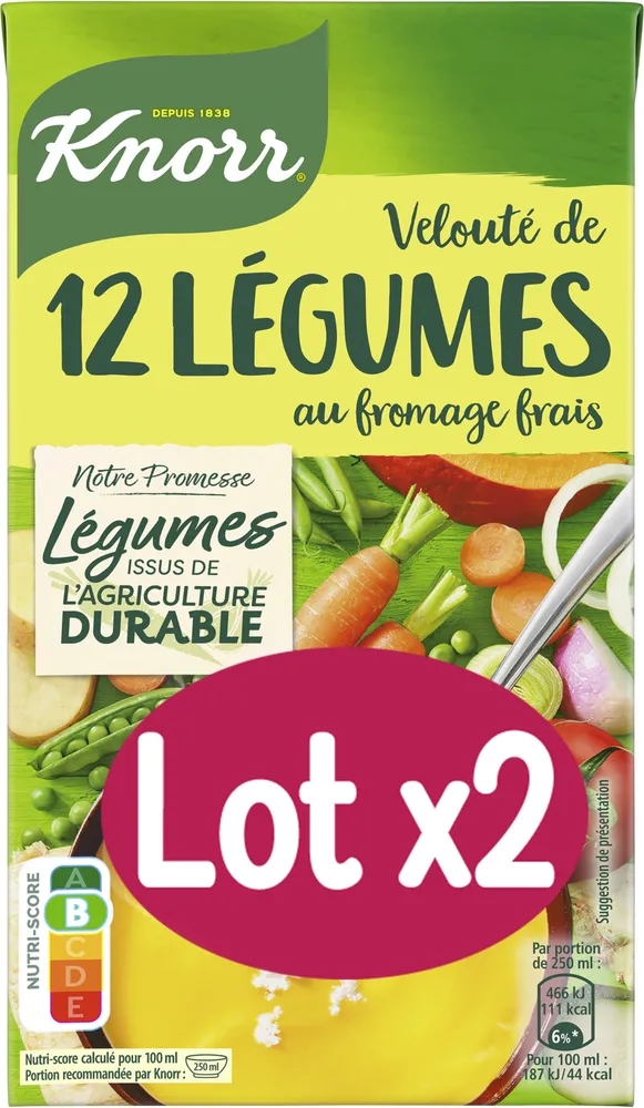 Knorr Soupe Liquide de Légumes Fromage Frais Lot 2x1L