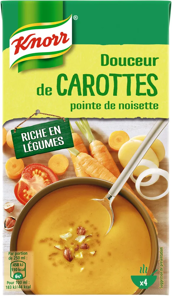 Knorr Soupe Liquide Douceur de Carottes Pointe de Noisette Brique 4 Portions 1L