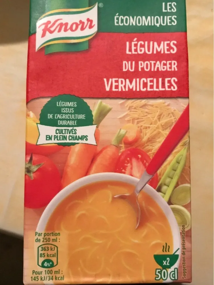 Soupe légumes du potager vermicelles