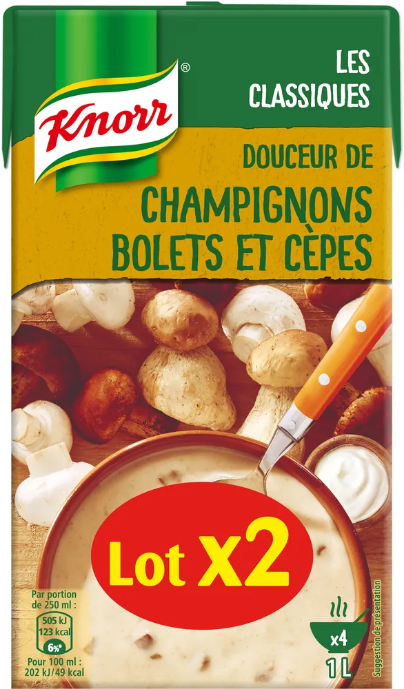 Knorr Soupe Douceur de Champignons Bolets et Cèpes 1l Lot x 2