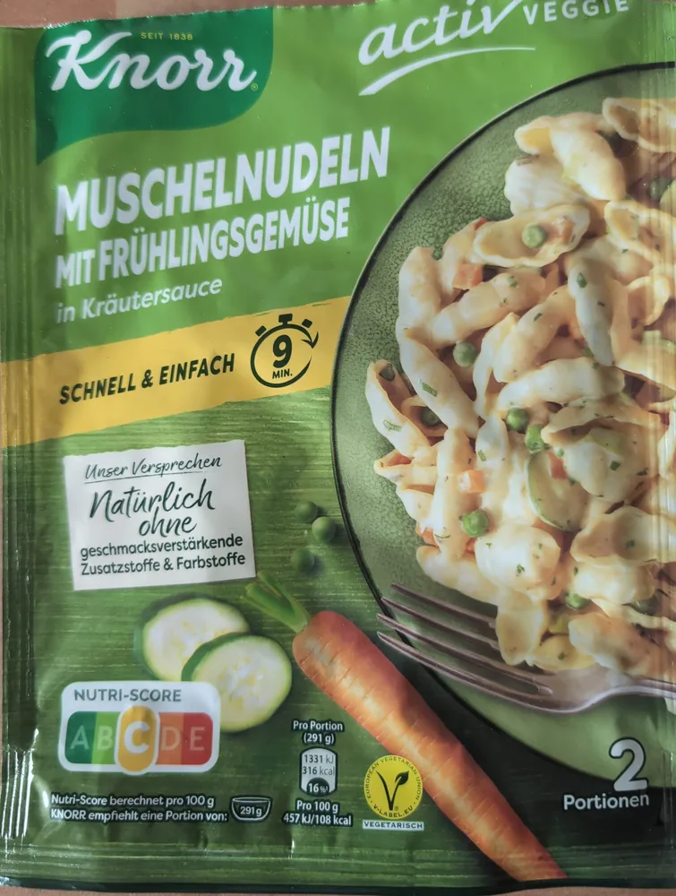 Knorr Activ Veggie Muschelnudeln mit Frühlingsgemüse in Kräutersauce