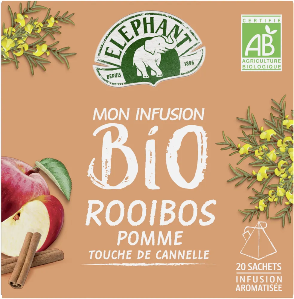 Elephant Mon Infusion Bio Rooibos Pomme Touche de Cannelle 20 Sachets Pyramid®