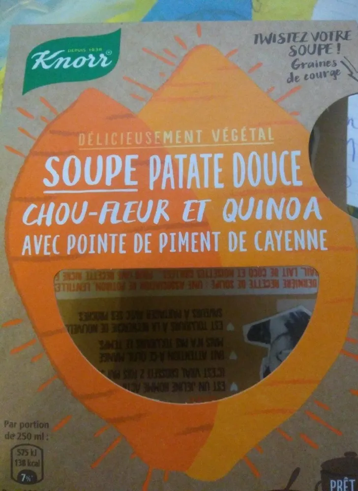 Soupe patate douce chou-fleur et quinoa