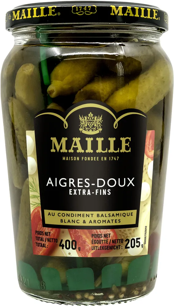 Maille Cornichons Aigres-Doux Extra-Fins Bocal 205g