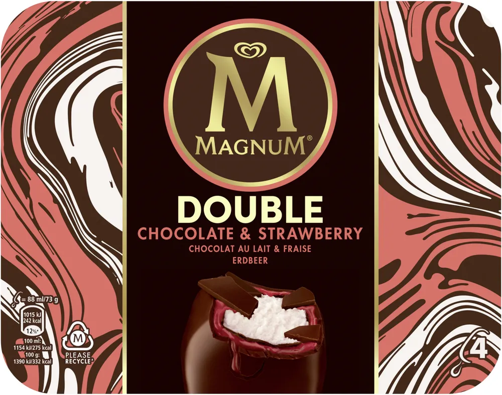 Magnum Glace Bâtonnet Double Chocolat & Fraise x4 352ml