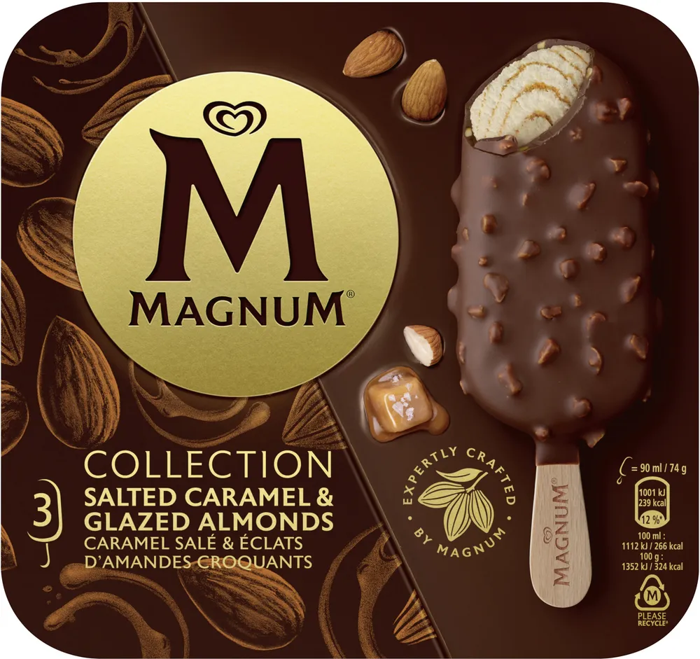 Magnum Glace Bâtonnet Caramel Salé & Amandes Caramélisées 3x90ml