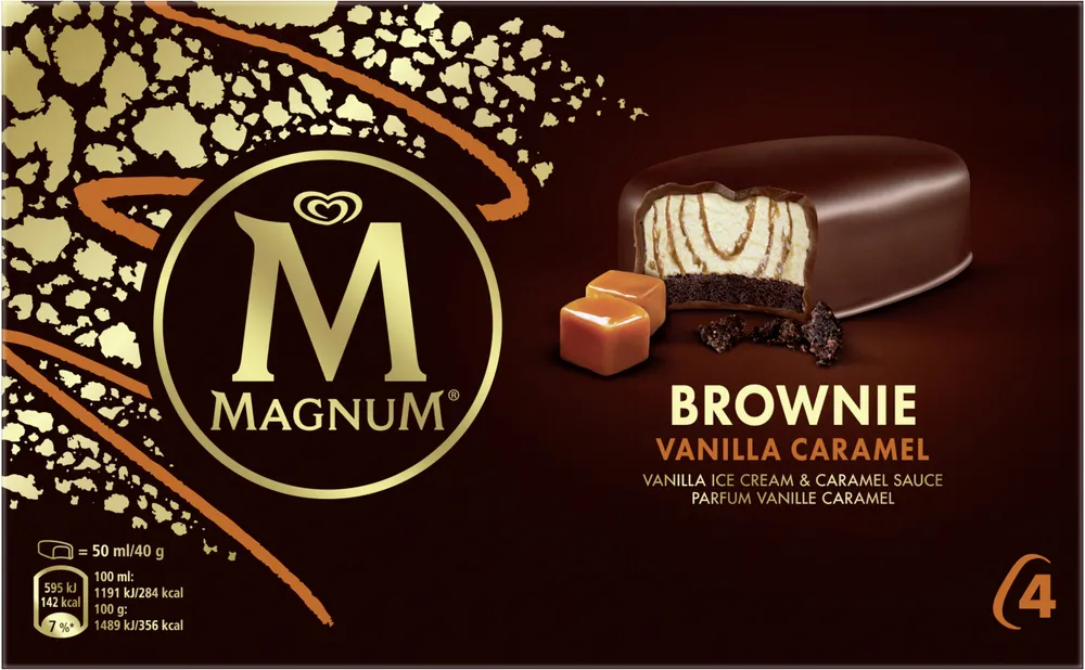 Magnum Barre Glacée Brownie Vanille Caramel x4 200ml