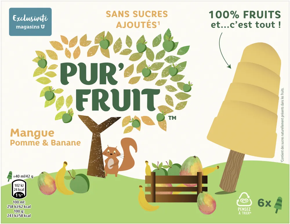 Pur' Fruit Glaces Bâtonnet Mangue Pomme & Banane 6x 40ml