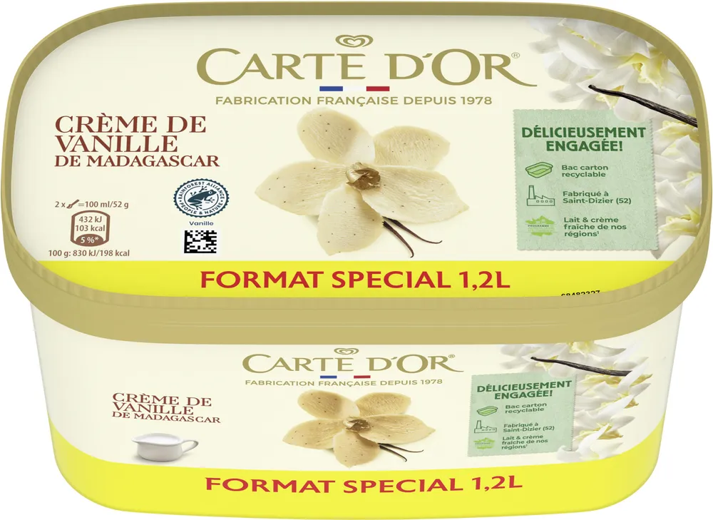 CARTE D'OR Glace Crème Glacée Crème de Vanille de Madagascar 1200ml