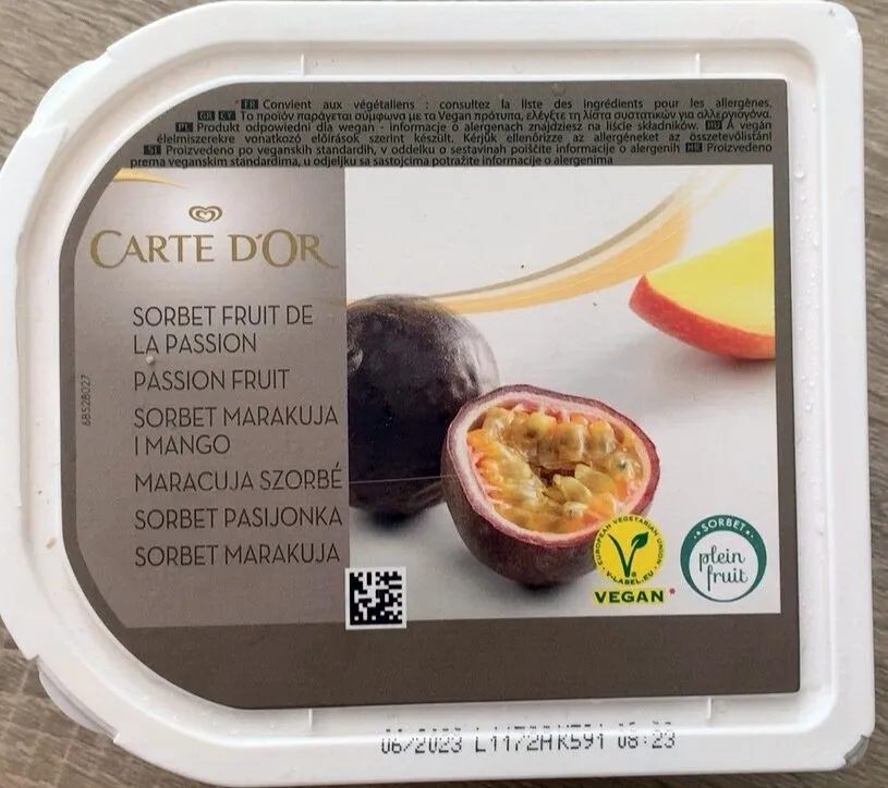 Sorbet fruit de la passion avec morceaux de mangue