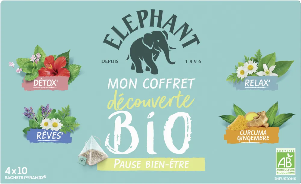 Elephant Coffret Découverte Infusions Bio Bien Être Relax 40 Sachets