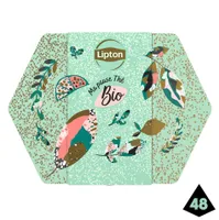LIPTON Coffret En Métal Thés Biologiques Assortiment de 7 Thés Aromatisés & Non-Aromatisés 1 boite, 48 Sachets Pyramides