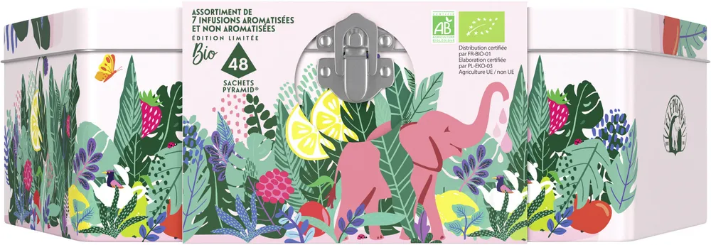 ELEPHANT Boîte métallique d'infusions Biologiques Elephant Sélection de 8 infusions aromatisées et non aromatisées 1 boîte, 48 sachets
