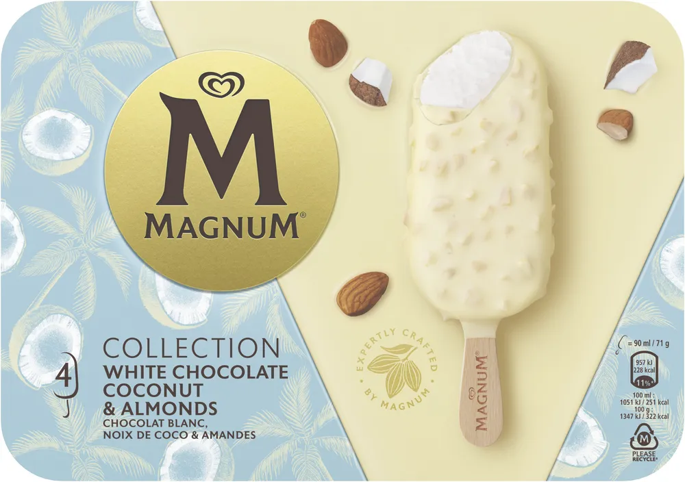 Glace Bâtonnet Chocolat blanc, Noix de coco & Amande 4x90ml
