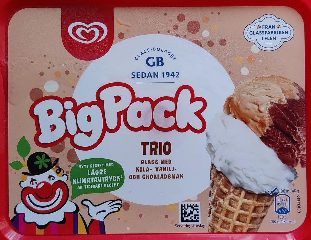 BigPack Trio Glass med kola-,vanilj och chokladsmak.