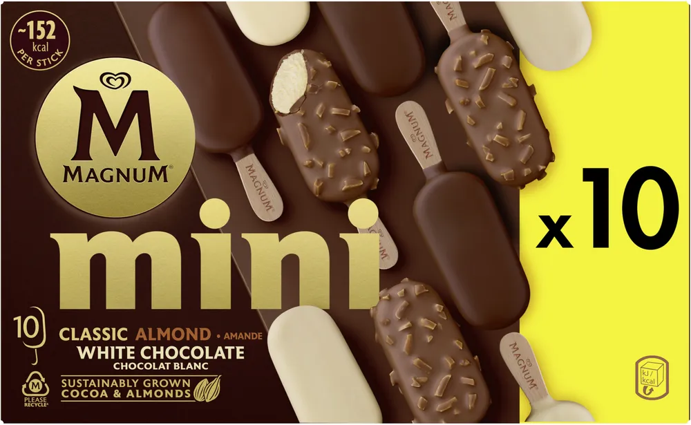 Magnum Glace Bâtonnet Mini Classic, Amande & Chocolat Blanc 10x55ml
