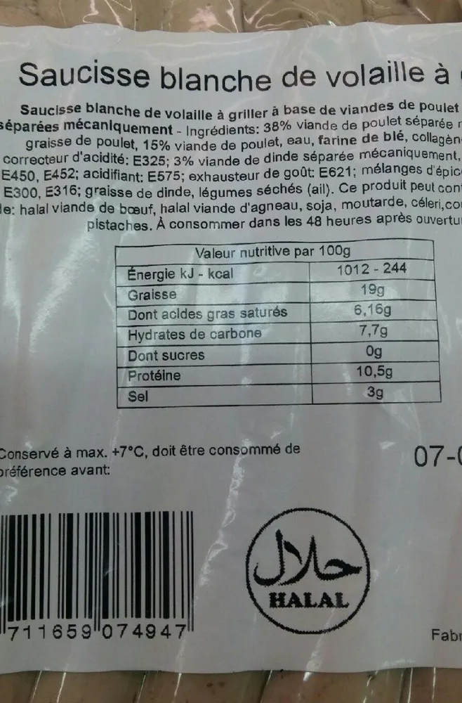 Saucisse blanche de volaille