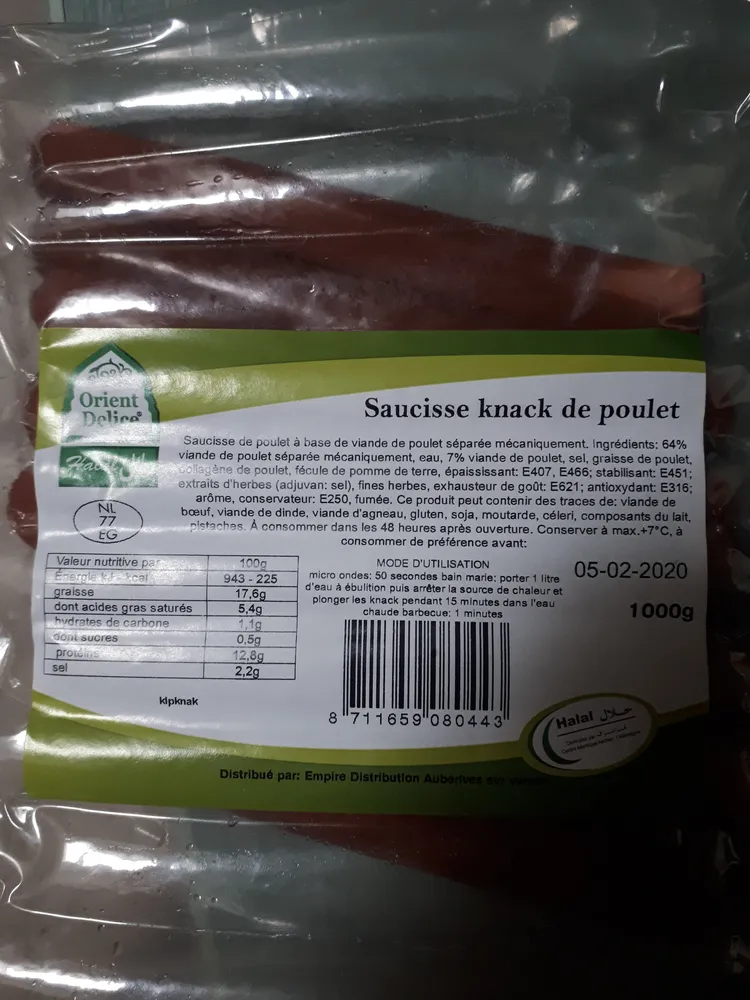 Saucisse knack de poulet
