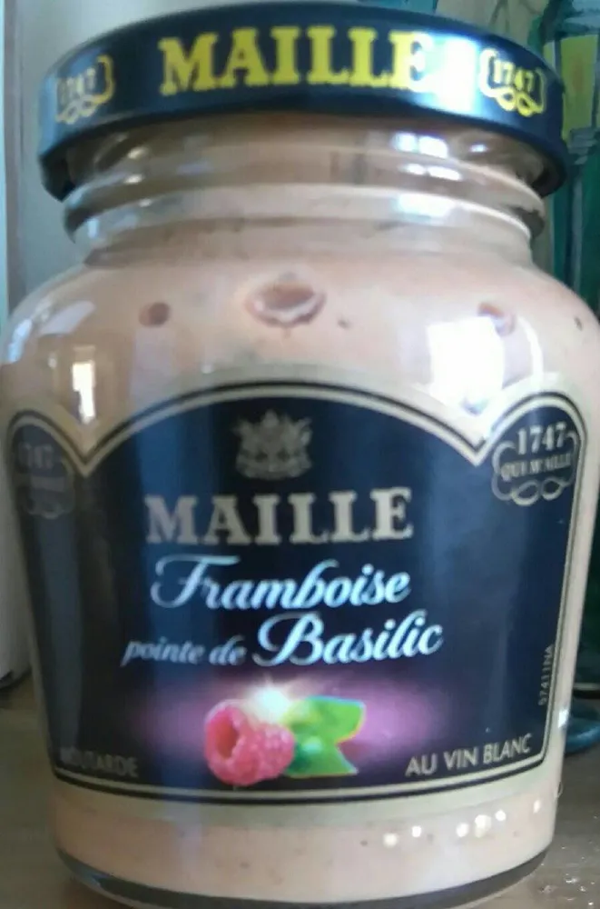 Moutarde au vin blanc à la framboise et au basilic