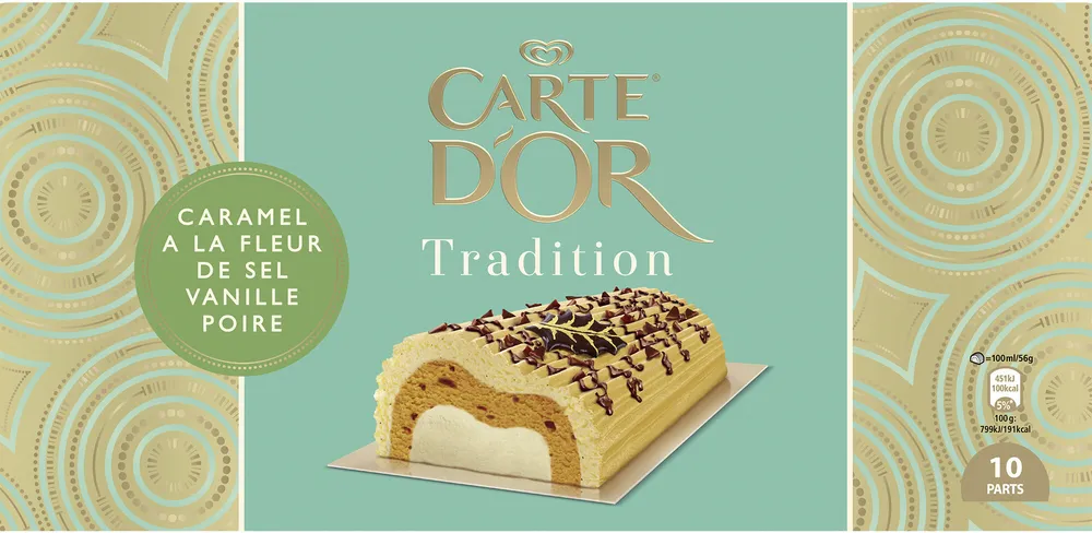 Carte D'or Tradition Glace Buche Tradition Caramel Fleur de Sel Vanille Poire 10 parts 1L