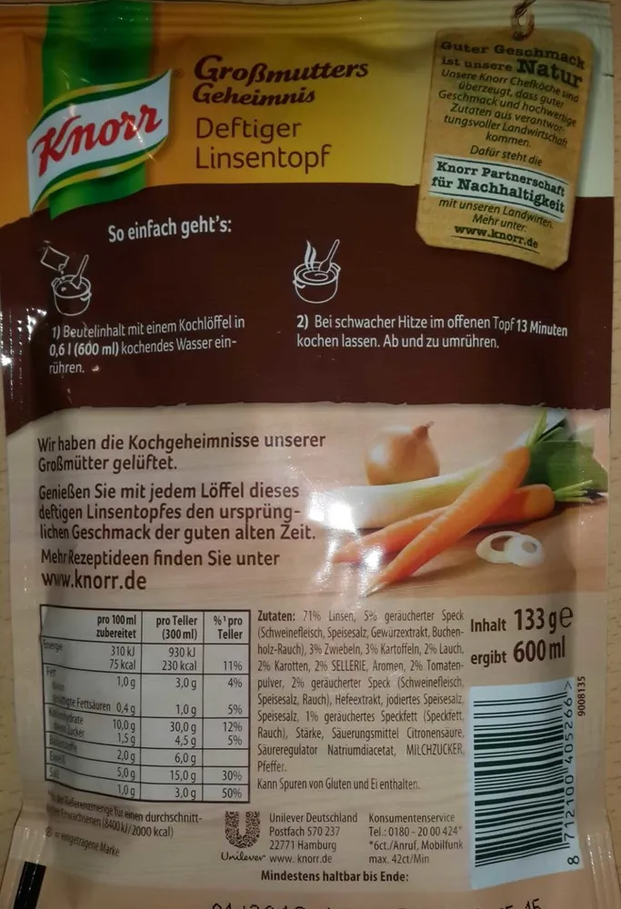 Linsentopf mit Speck