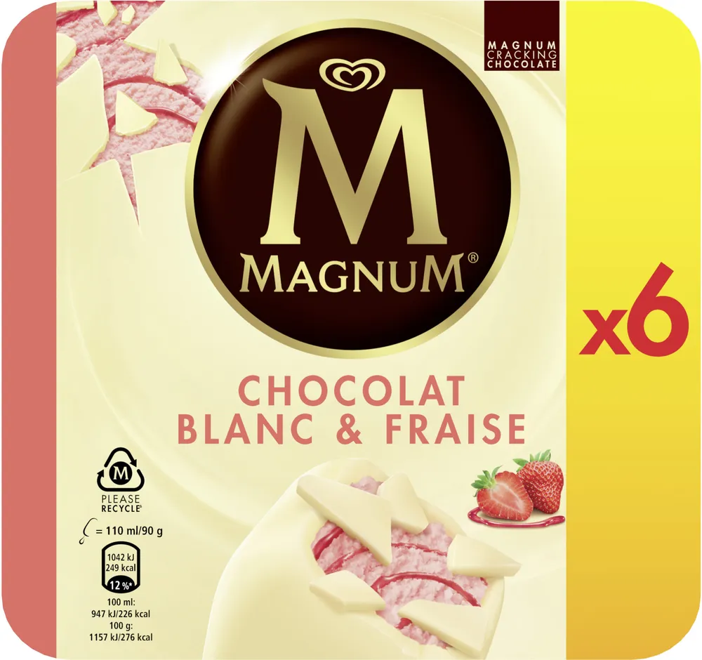 Magnum Glace Batonnet Chocolat Blanc Fraise 6x110ml