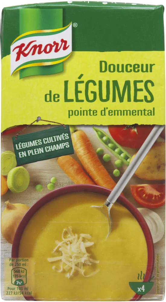 Knorr Soupe Liquide Douceur de Légumes Pointe d'Emmental Brique 4 Portions 1L