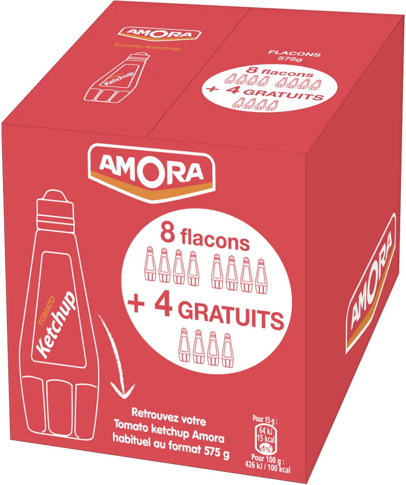 Amora Tomato Ketchup Nature Flacon Top Up 575g Lot de 8+4 Offerts