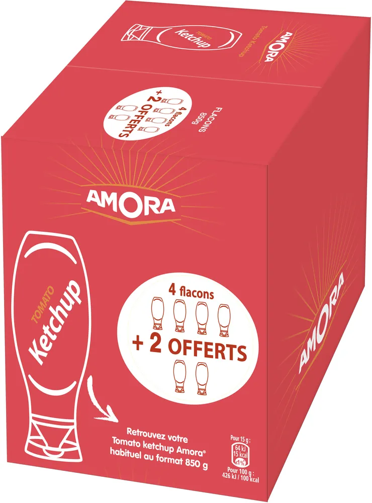 Amora Tomato Ketchup Nature Flacon Souple 850g Lot de 4+2 Offerts