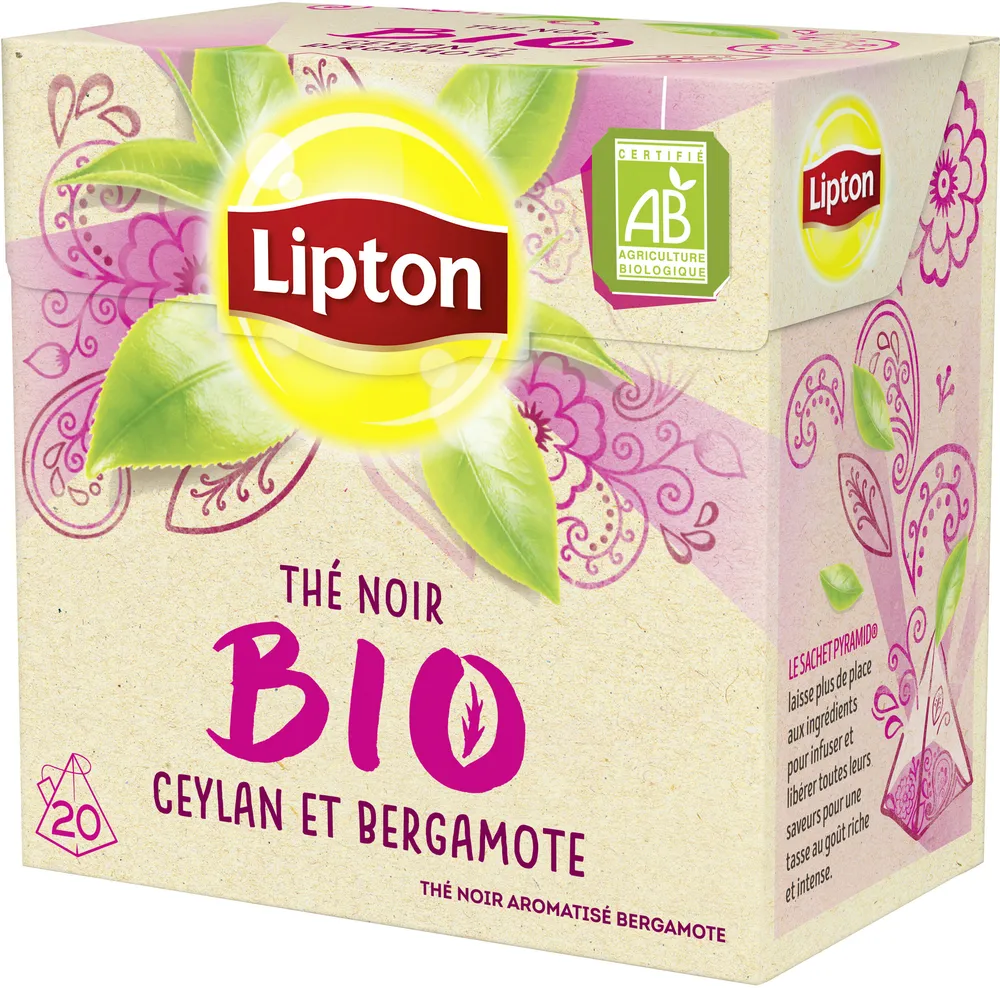 Lipton Bio Thé Noir Ceylan et Bergamote 20 Sachets