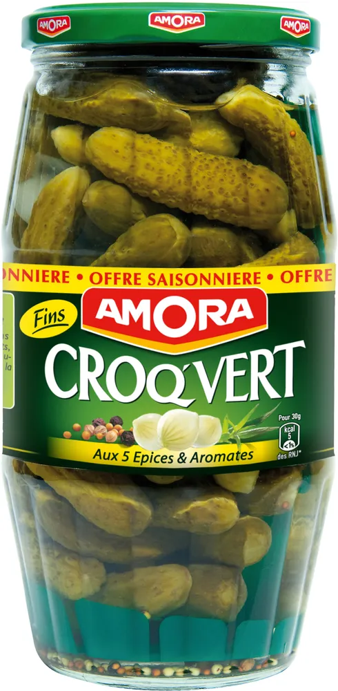 Amora Croq'Vert Cornichons Fins aux 5 Epices et Aromates - Offre Saisonniere