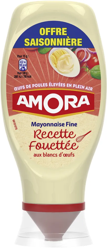 AMORA Mayonnaise Fine Recette Fouettée aux Blancs d'Œufs - Offre Saisonnière - 398g