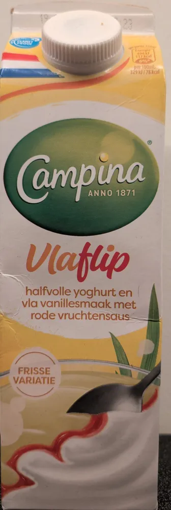 Vlaflip Halfvolle Yoghurt en Vla Vanillesmaak met Rode Vruchtensaus
