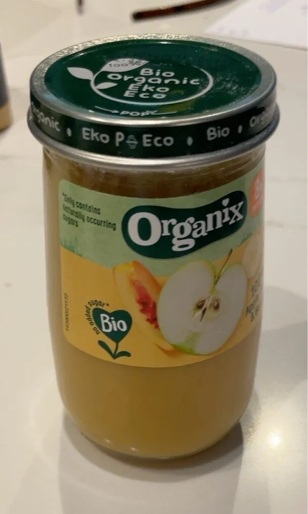 Apple, peach, banana