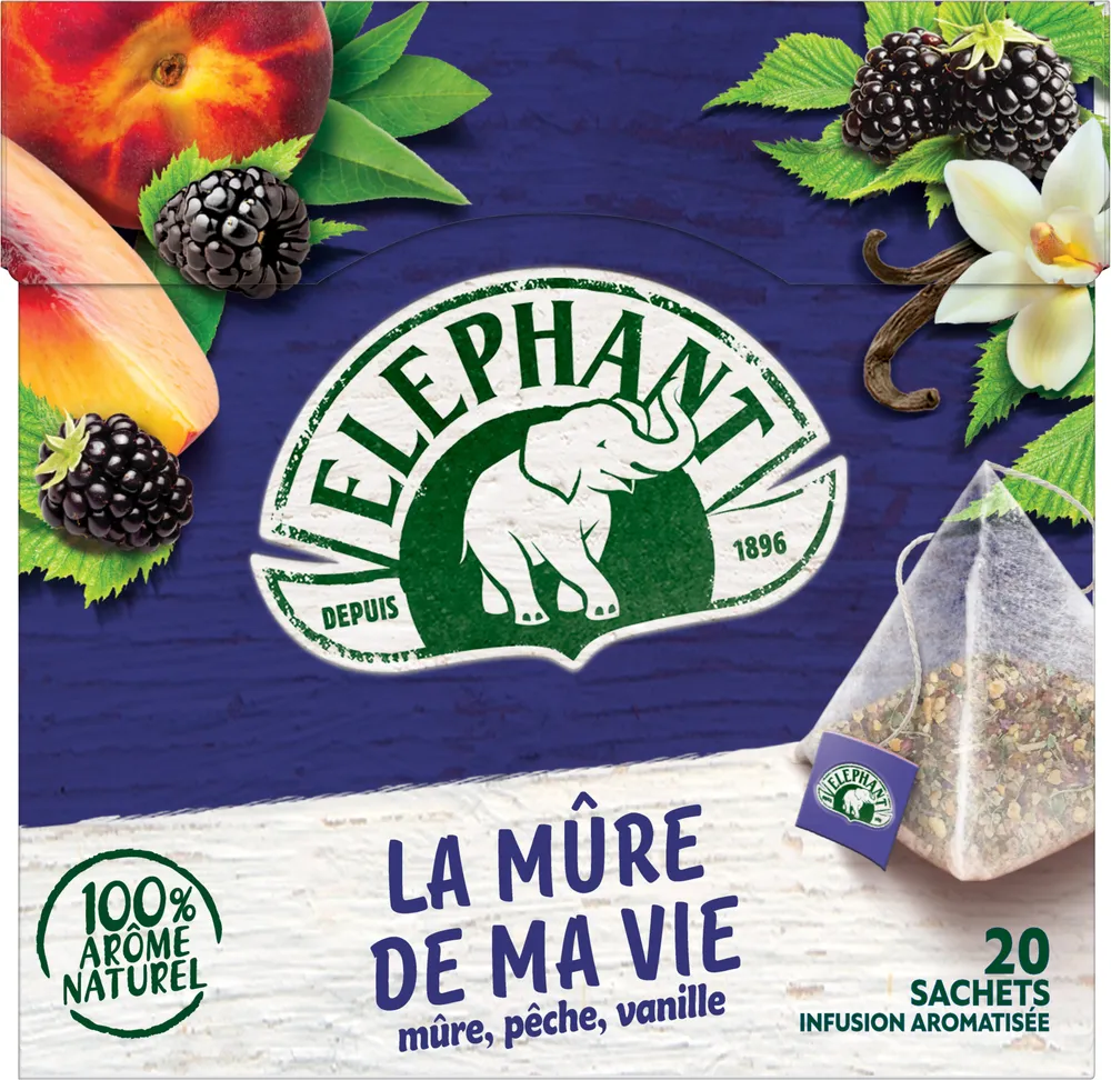 Elephant Tisane Mûre Pêche Vanille 20 Sachets