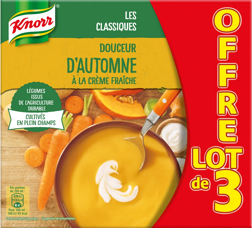 Knorr Soupe Liquide Douceur d'Automne à la Crème Fraîche Brique Lot 3x1L