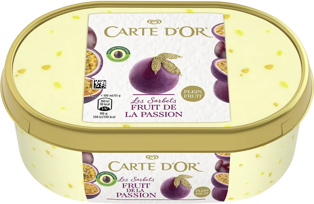 Carte D'or Sorbet Plein Fruit Fruit de la Passion Bac 1l
