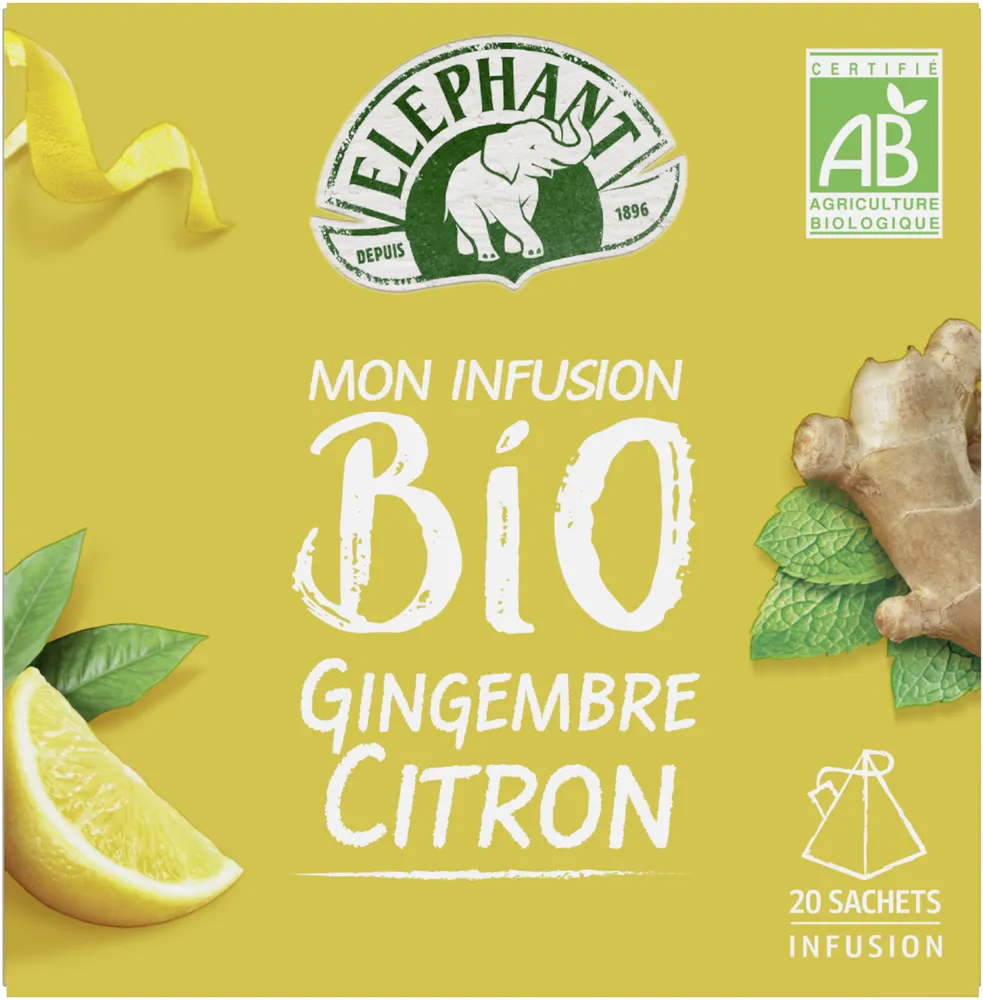 Elephant Mon Infusion Bio Gingembre Citron 20 Sachets Pyramid®