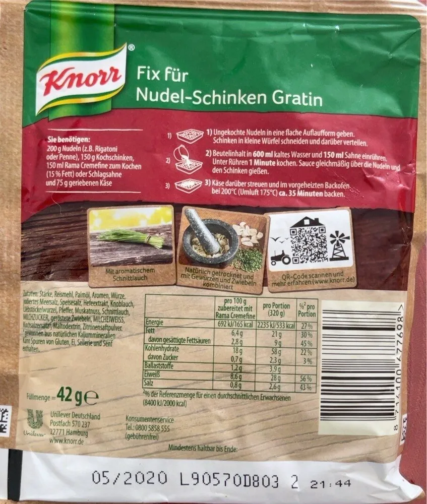 Nudel-Schinken Gratin