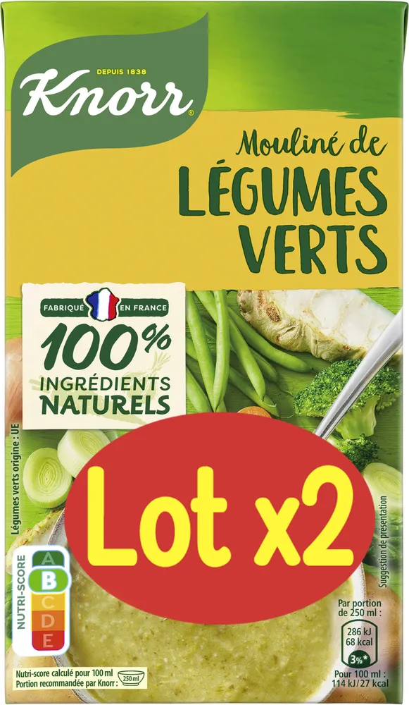 KNORR Soupe Liquide Mouliné de Légumes Verts Lot 2x1L
