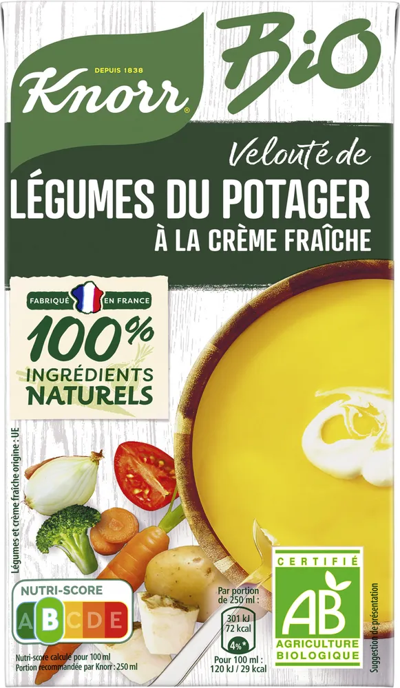 Knorr Soupe Liquide Bio Velouté de Légumes du Potager à la Crème Fraîche 1L