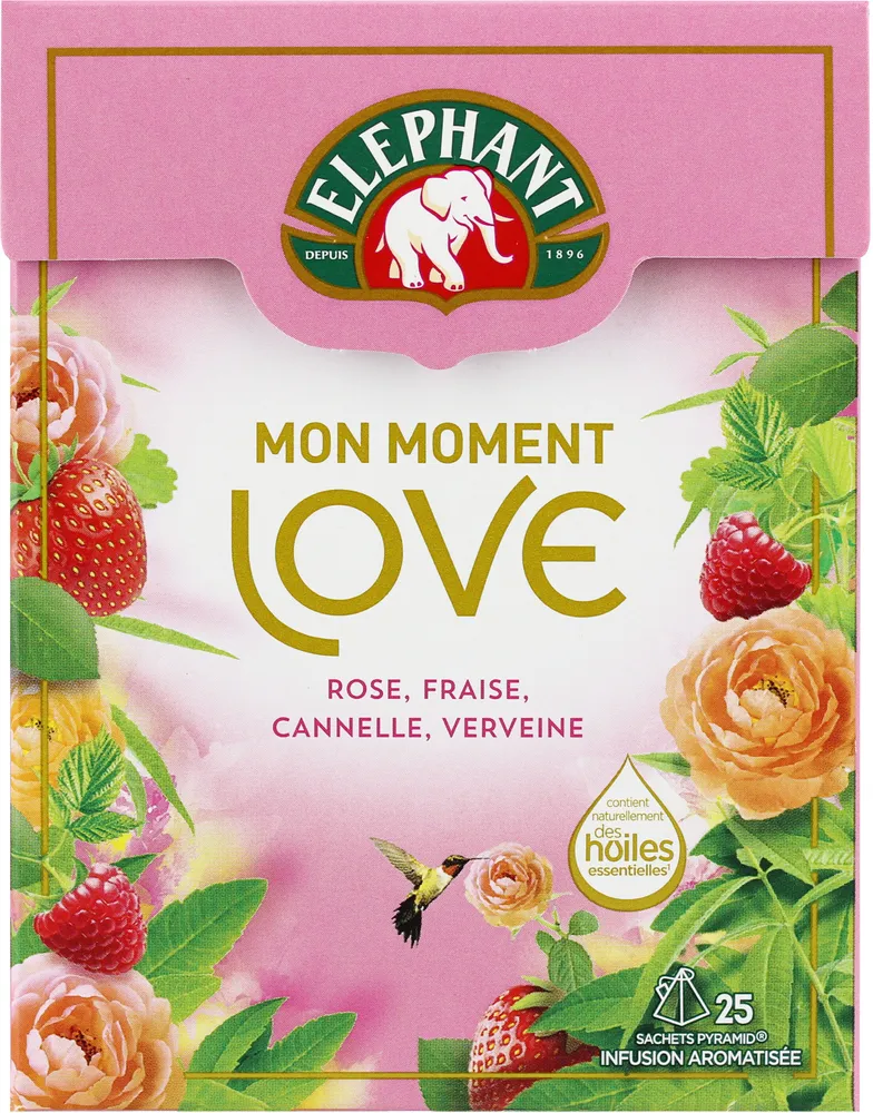 Elephant Mon Moment Love Tisane Parfum Rose Fraise Cannelle Verveine 25 Sachets