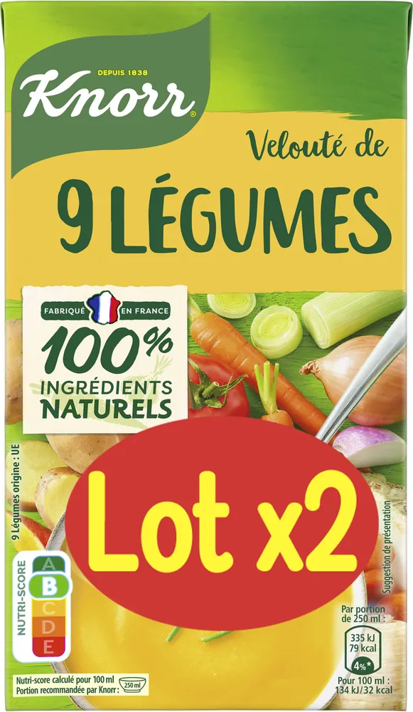 Knorr Soupe Liquide Velouté de 9 Légumes Lot 2x1L
