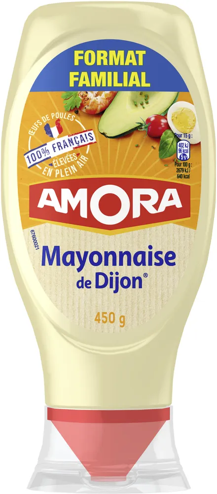 Amora Mayonnaise Dijon Nature Œufs Français - Format Familiale - Flacon - 450g